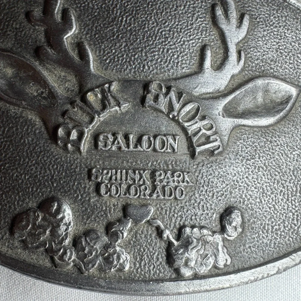Vintage Buck Snort Saloon Sphinx Park Colorado‎ Belt Buckle Bergamot USA